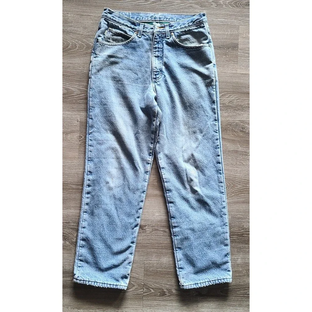 L.L.Bean Double L Natural Fit Fleece Lined Jeans Mens 34x29 Blue Straight Denim